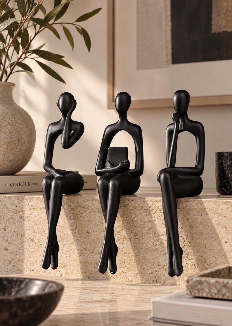 Abstract Thinker Sculpture Set, Modern Resin Figurines, Minimalist Home ...