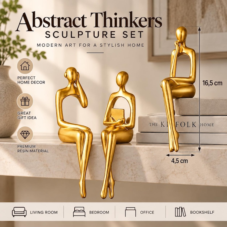 Abstract Thinker Sculpture Set, Modern Resin Figurines, Minimalist Home ...