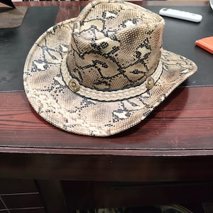 Snake Print Cowboy Hat – Western Rodeo Style, Braided Band, Gold Conchos