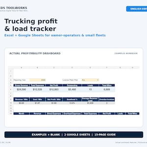 Hoja de cálculo para transportistas autónomos / Calculadora de ganancias por carga y costo por milla / Excel Google Sheets