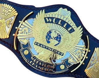 Custom Heavyweight Championship Belt, Gold Eagle Wrestling Title Belt, Black Leather Strap, Personalized Name Plate, Adult Size Replica Belt