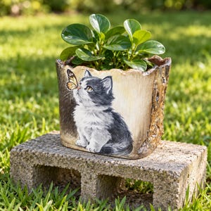 Personalized Cat Planter, Custom Pet Planter, Hand-Painted Sculptural Ceramic Plant Pot for Small Succulents