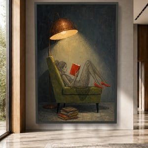 Digital Code Silhouette Reading, Modern Literary Canvas Wall Art, Abstract Book Lover Decor, Cozy Home Reading Scene, Unique Wall Decoration