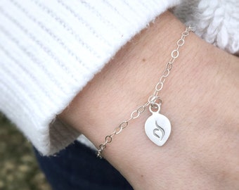 Sterling Silver, Eating Disorder Awareness Bracelet / Stamped NEDA ED Recovery Symbol / Minimalist Eating Disorder Bracelet /