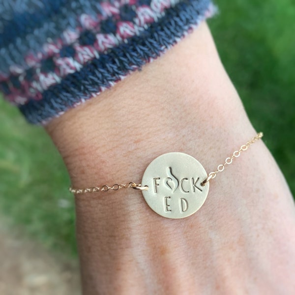 F ED Gold Filled Bracelet / F*CK ED with neda Symbol / Eating Disorder Recovery Bracelet / Delicate Recovery Bracelet / Awareness Jewelry