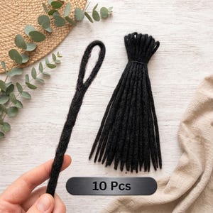 Handmade Black Double-Ended Dread Extensions, Synthetic Crochet Locs Bundle (10 Pcs)