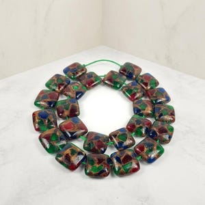 16mm Ruby Sapphire Emerald Quartz Gemstone Square Beads - Brown Vein, Set of 12
