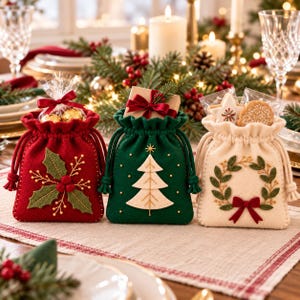 Kerstcadeautasje met trekkoord van vilt, naaipatroon voor een tasje met trekkoord (handleiding, naaiproject in pdf-formaat)