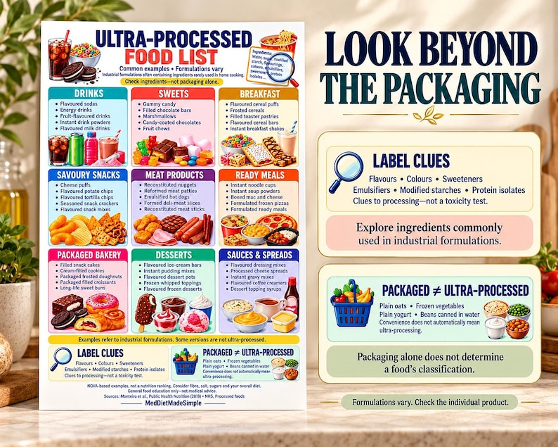 Ultra Processed Food List Printable, Healthy Grocery Guide, Nutrition ...
