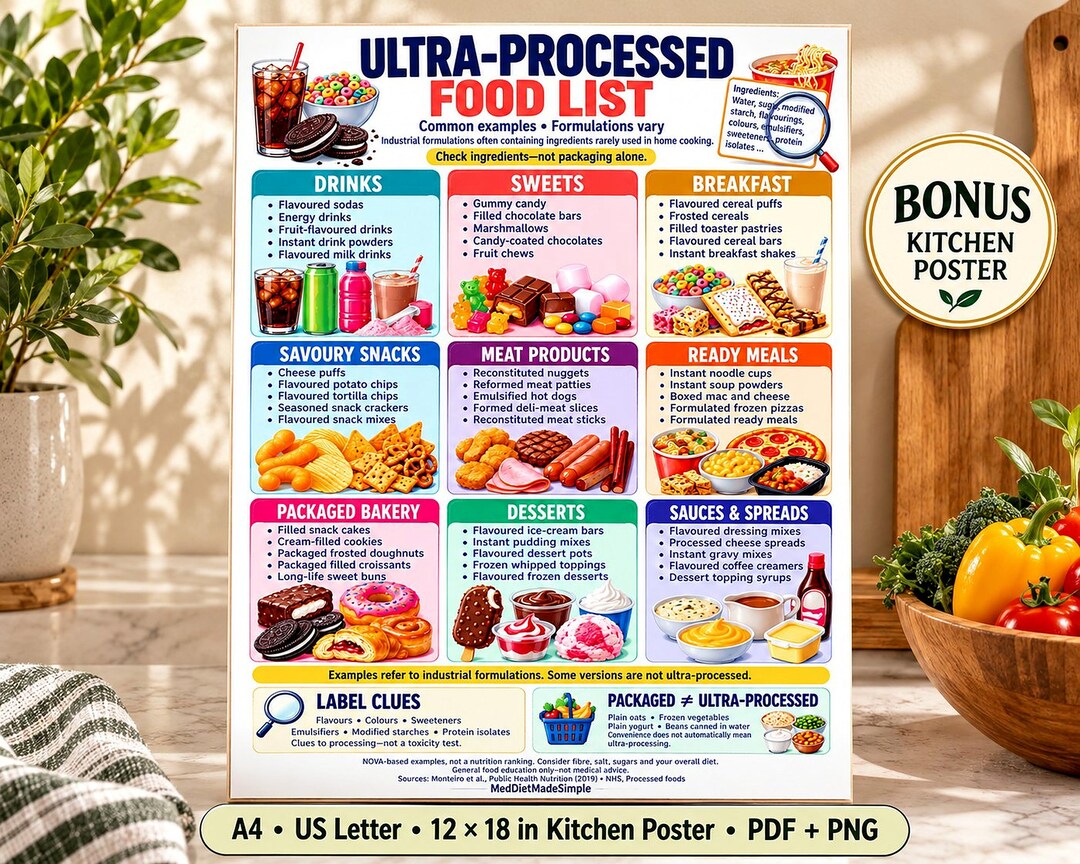 Ultra Processed Food List Printable, Healthy Grocery Guide, Nutrition ...