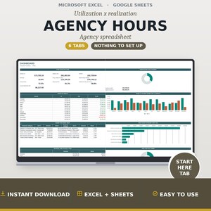 Agency Utilization Spreadsheet, Billable Hours and Realization Rate Tracker, Effective Billing Rate Log, Google Sheets Excel