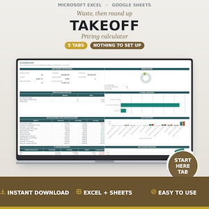 Material Takeoff Calculator, Waste Factor and Purchase Unit Rounding Tool, Construction Material Quantity Estimator, Google Sheets Excel