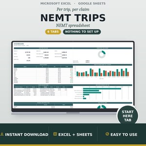 NEMT Spreadsheet, Medical Transport Trip Log and Claim Denial Tracker, Prior Authorization Record Sheet, Google Sheets Excel