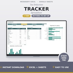 Tax Deduction Tracker, Self Employed Expense Spreadsheet, Business Write Off Log Template, 1099 Freelancer Bookkeeping, Google Sheets Excel