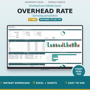 Surveying Overhead Rate Spreadsheet, Survey Firm Multiplier and Billable Ratio Calculator, Chargeout Rate Tool, Google Sheets Excel