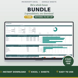 Residential Construction Estimating Bundle, Home Builder Remodel Framing Roofing and Drywall Job Cost Spreadsheet, Google Sheets Excel