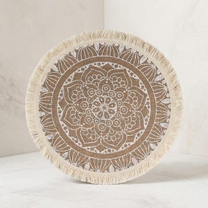 Natural White Round Jute Placemats Set of 4, 15" Fringe Rim for Weddings & Events