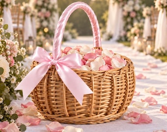 Flower Girl Basket, Handmade Rattan Storage Basket, Wedding Home Decoration