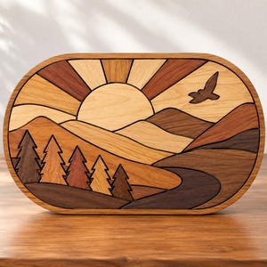 Forest Sunrise Scroll Saw Plan for Beginners, Mountain Nature Wood Wall Art PDF Pattern, Intarsia Store Digital Woodworking Download