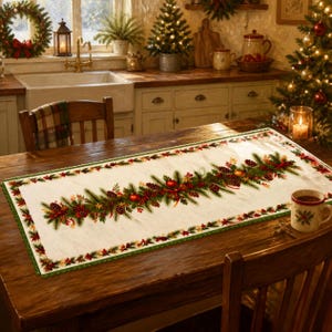 Elegant Christmas Table Runner: Printable Fabric Design PDF for Celebrations