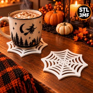 Spider Web Coaster STL, Halloween Mug Coaster, 3D Printable Hot Drink Trivet, Spooky Table & Wall Decor, Digital Download