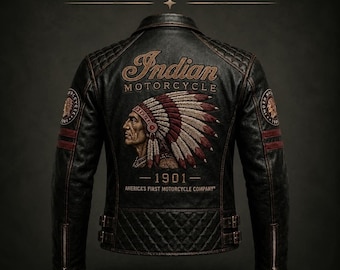 Indian Biker leren jas, Indian Motorcycle leren jassen, heren racejas, zwarte leren jassen, Etsy, Indian MotoGP Roadgear V4 jas
