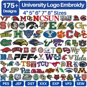 College Team Embroidery Design Bundle, NCAA Mascot Embroidery Files, Varsity Logo Sports Embroidery, Football Team,Machine Embroidery Design