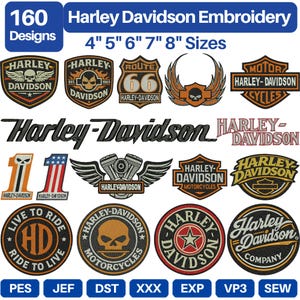 Harley Davidson Embroidery Design Bundle Biker Logo Embroidery Pack Motorcycle Embroidery Files Vintage Skull Patch Design Instant Download
