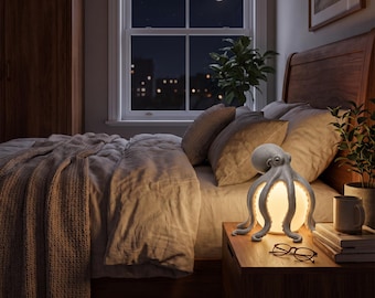 Octopus Lamp, Sea Creature Table Light, Nautical Ambient Lighting, Ocean Animal Lamp, Unique Bedside Light
