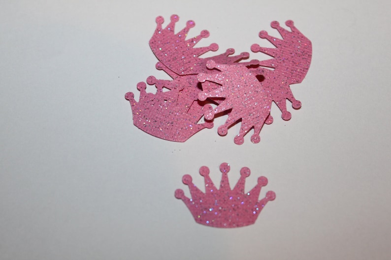 Baby Shower 1st Birthday Sparkle Pink Princess Crown Confetti Die-cut Punch Set of 1 dozen Cupcake Topper