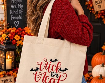 Bolso de mano bordado de Halloween, diseño "Truco o trato" o "Boo" (Lona)