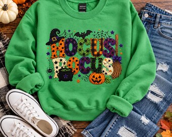 Sudadera de Halloween de Hocus Pocus, sudadera de cuello redondo con estampado de bruja para otoño, sudadera con estampado de Halloween, camiseta de temporada espeluznante, regalo de Halloween para mujer