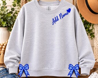 Sudadera personalizada con nombre y lazos bordados, aplique de lazo a cuadros, regalo personalizado para jóvenes y adultos.