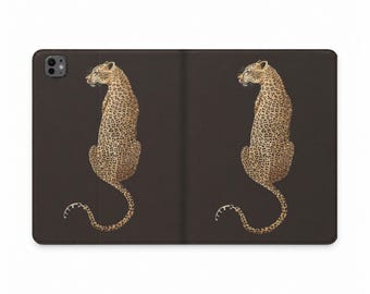 Golden Leopard Illustration Tablet Folio Case | Double Leopard Print