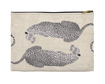 Leopard Print Duo Accessory Pouch | Neutral Safari Makeup Bag