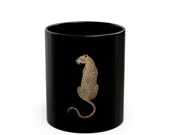 Leopard Illustration Mug | Black Ceramic Coffee Cup