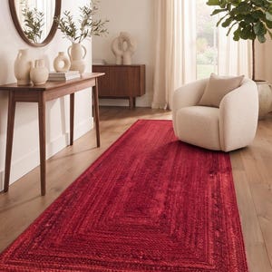 Red Jute Runner Rug, Textured Red Carpet, Rectangular Hallway Runner, Modern Floor Rug, Living Room Home Decor