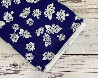 Low Country Indigo in Dark Navy Flowers by Nancy Gere for Windham Fabrics , Sold in 1/2 yard increments, Fabric by the Yard