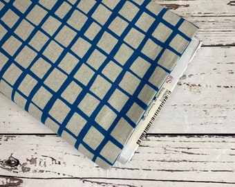 Tiger Plant Canvass Squares on Tailored Cloth in Cobalt , Sold in 1/2 yard increments, Fabric by the Yard