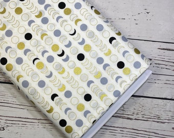 Orbit Moons in Gold and Silver for Windham Fabrics, Sold in 1/2 yard increments, Fabric by the Yard