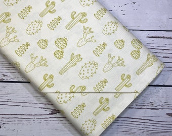 On the LIghter Side, Green and Cream Cactus for Robert Kaufman Fabrics, Sold in 1/2 yard increments, Fabric by the Yard