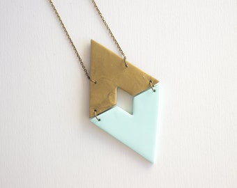 RESERVED for stephaniempower: Gold and Mint Double Triangle Cutout Necklace