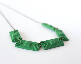 Stammes-gestempelten Polymer Clay Collier, geometrische Halskette, Aztec Halskette