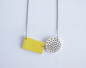 Yellow and Black Polka Dot Asymmetrical Necklace
