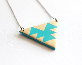 Geometrische Aztec Dreieck Collier, Polymer Clay Anhänger Halskette, Tribal Halskette