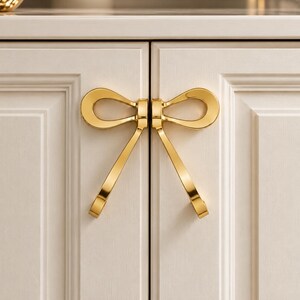 Solid Brass Bow Cabinet Handle, Polished Gold Furniture Hardware, Decorative Drawer Pull
