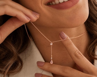 Collar con colgante en forma de lágrima chapado en oro de 14 quilates, collar doble de plata de ley, joyería minimalista para combinar, regalo para damas de honor