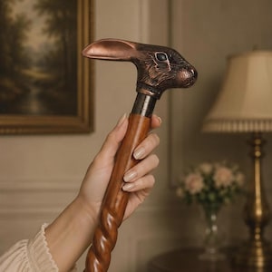 Victorian Cane, Brass Rabbit Head Walking Stick | Dark Hardwood Shaft | 36 Inches, Collapsible 3-Piece
