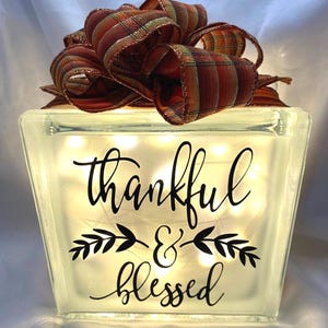 Thankful & Blessed Lighted 6x6 Glass Block Night Light, Decorative Glass Blocks, Custom Glass Blocks, Holiday Night Light, Gift Idea
