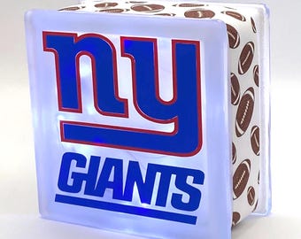 New York Giants Small Lighted Glass Block, NFL Football Fan Gift, Night Light, Sports Decor (6x6x3)